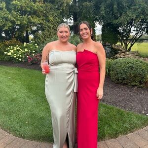 V. Chapman June Corset Jacquard Front-Slit Gown in Sage